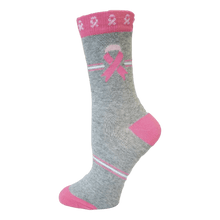 Breast Cancer Pink Ribbon Crew Socks - Gray - Awesome Socks 4u!