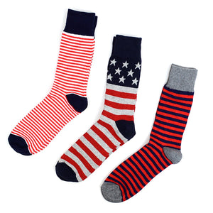 Men's Red White and Blue Multi Color Crew Socks - 3 pair Gift Set - Awesome Socks 4u!