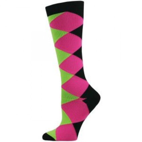 Pink Lime and Black Argyle Compression Socks - Awesome Socks 4u!